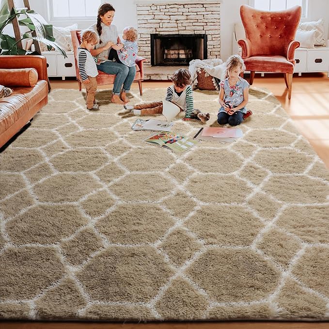ONASAR Large Area Rugs for Living Room, Fluffy 7x10 Beige and White Thick Floor - Image 8