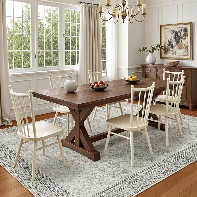 Washable Area Rugs 6x9 Floral Beige, Large Indoor Rug - Image 2