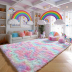PAGISOFE 3x5 Fluffy Vibrant Rainbow Rug, Bedside Preppy Dorm Area Rug - Image 6