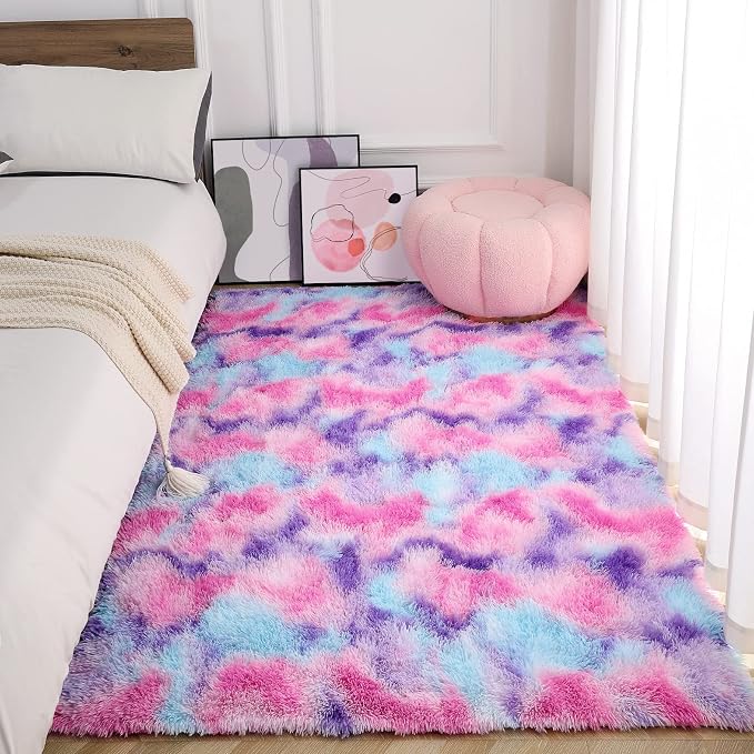 AROGAN Soft Rainbow Area Rugs for Girls Room 6x9 Feet, Fluffy Girls Bedroom Rugs - Image 4