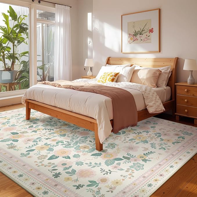 8x10 Area Rugs, Washable Floral Rug, Low Pile Non-Slip Carpet, Flower Rug - Image 7