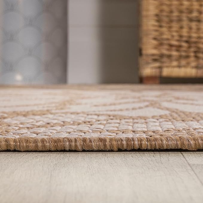JONATHAN Y Floral Textured Weave Indoor Outdoor Round Area Rug 5 Ft Brown/Cream - Image 6