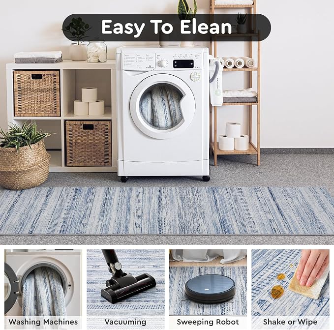 2x6 Runner Rug Machine Washable Non Slip Area Rug Distressed Neutral Moroccan - Image 6