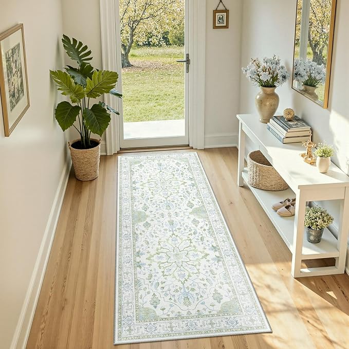 RELEANY Area Rugs Runner 2'x6' Washable Non-Slip, Floral Vintage Distress by RELEANY