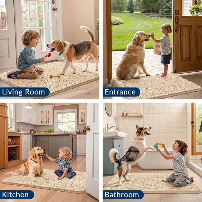 Smiry Dog Door Mat for Muddy Paws 71x46, Absorbent Dirt Trapper, Non-Slip - Image 7