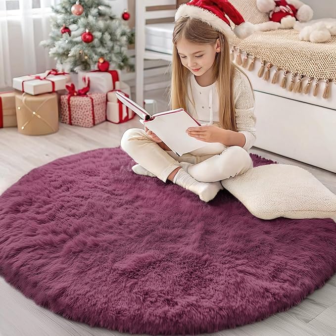 OLANLY Burgundy Round Rugs for Bedroom by OLANLY