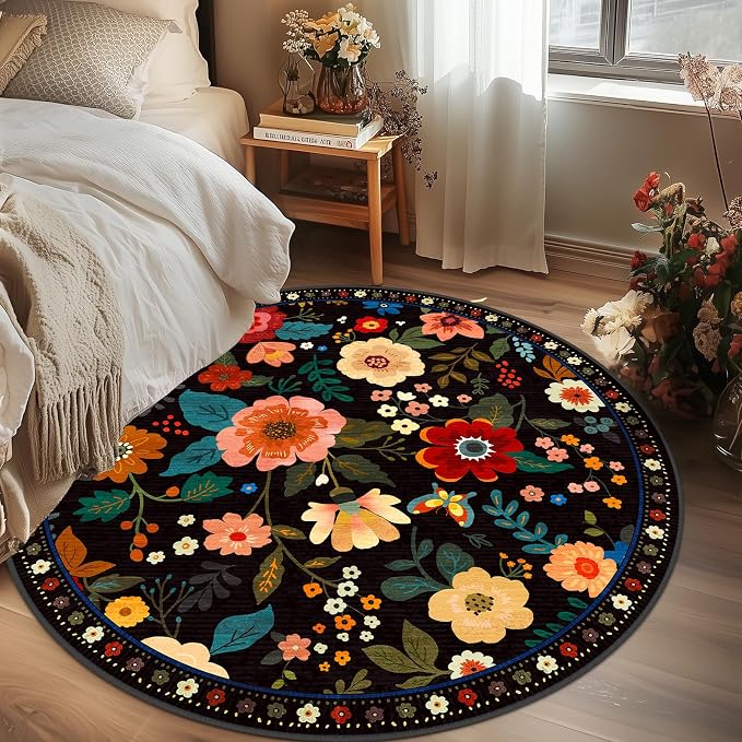 RELEANY Floral 6ft Area Rugs Washable Print Boho Cute Carpet Non Slip Flower - Image 2