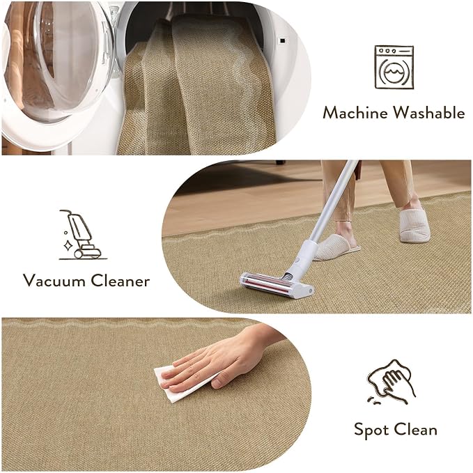 LIVEBOX Scalloped Washable 8x10 Rug, Easy Jute Tan Rug - Image 6