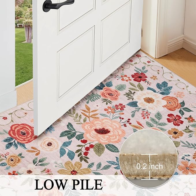DUKINO 2x5 Runner Rug for Hallway, Washable Kitchen Floral Runner Rug - Image 6