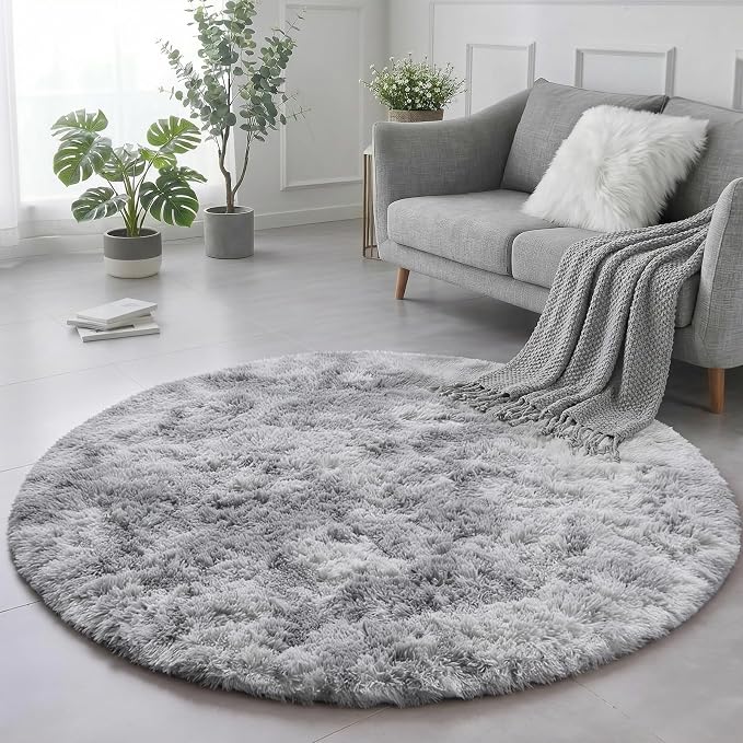 Amdrebio Tie-Dyed Light Grey Round Area Rug 4Ft - Image 4