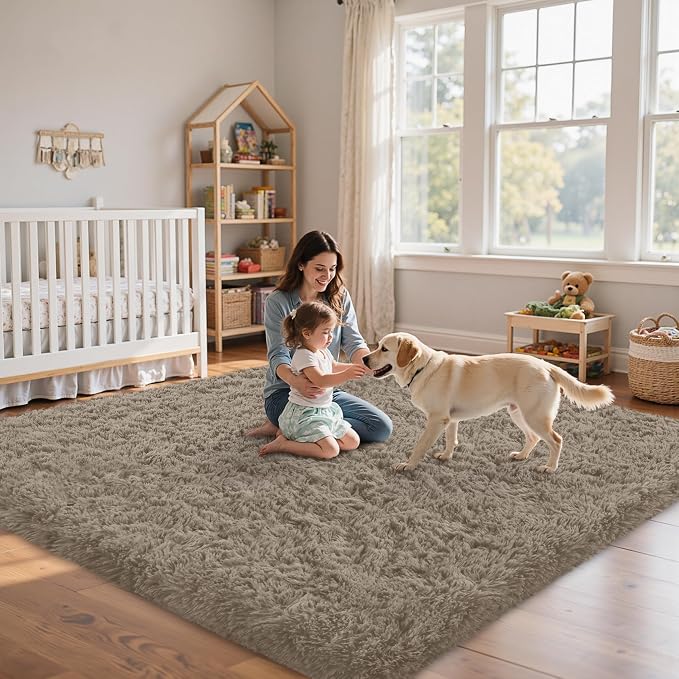 5x7 Area Rug for Living Room:Ultra Soft Fluffy Shag Grey Camel Rugs, Large - Image 9
