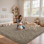 5x7 Area Rug for Living Room:Ultra Soft Fluffy Shag Grey Camel Rugs, Large - Image 9