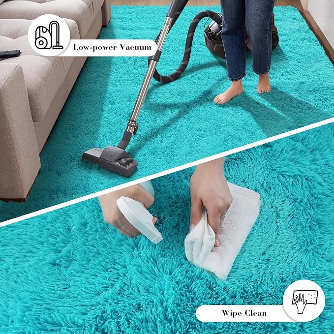Teal Blue Rug Fluffy Rugs, 4x6 Teal Area Rugs - Image 5