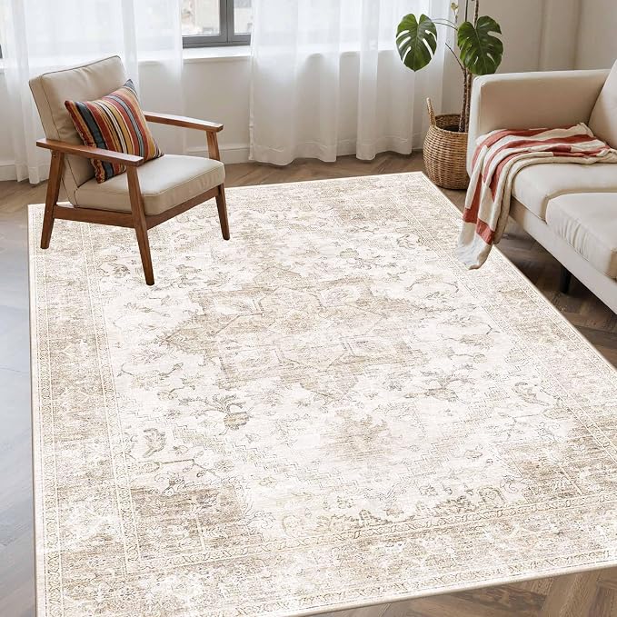 Rugxara Washable Area Rug for Living Room, Vintage Boho Rugs for Office by Rugxara