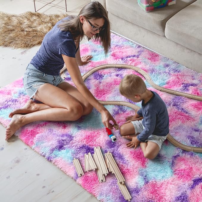 AROGAN Soft Rainbow Area Rugs for Girls Room 6x9 Feet, Fluffy Girls Bedroom Rugs - Image 5