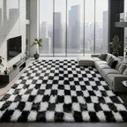 Checkered Area Rugs for Bedroom Living Room, 8x10 Black and White Fluffy Soft - Image 7