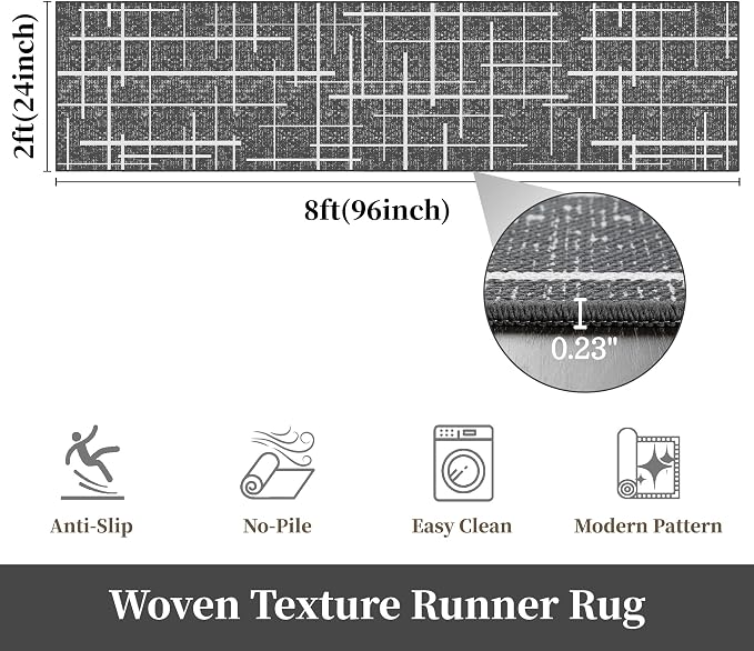 Non Slip Hallway Runner Rug 2x8, Modern Distressed Stripe, Washable Long Rug - Image 2