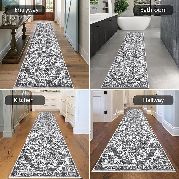 HEBE Hallway Runner Rug 2'8''x12' Washable Vintage Distressed Area Rugs Non - Image 4