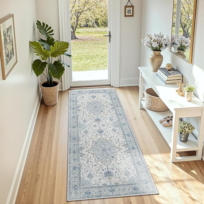 RELEANY Area Rugs Runner 3'x6' Washable Non-Slip, Floral Vintage Distress by RELEANY