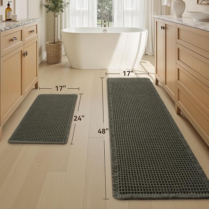 Upgraded Waffle Bath Mat Set of 2, Super Absorbent Non Slip Bath Mats - Image 2