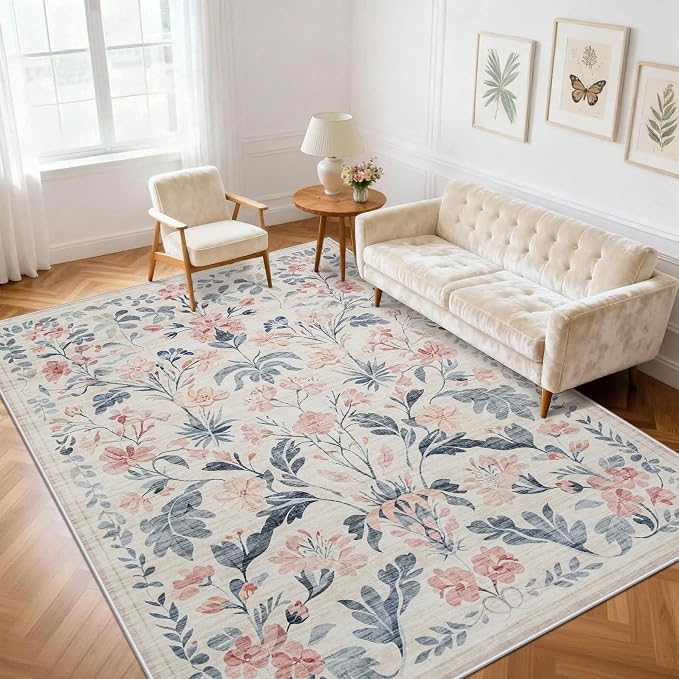 5x7 Area Rugs Washable Rug: Boho Living Room Rug Soft Non-Slip Low Pile Carpet by Yidanamy