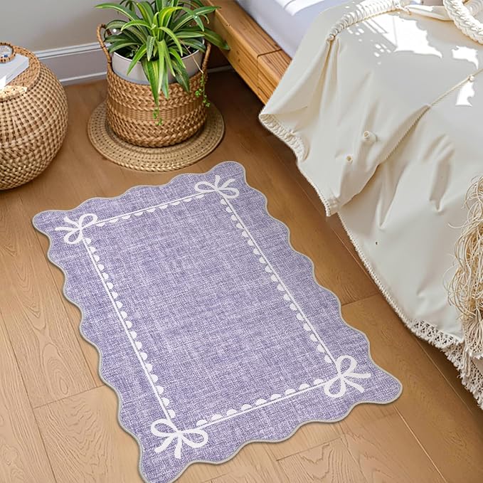 GarveeHome Scalloped Bow Rug for Kitchen Floor, Solid Purple Rug for Dorm - Image 2