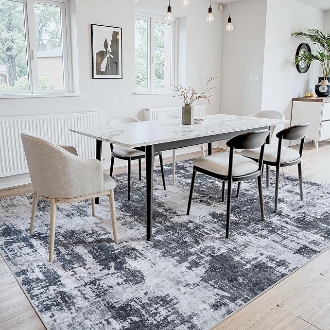 4x6 Area Rugs for Living Room Washable: Abstract Soft Thin Low Pile Black Rug - Image 8
