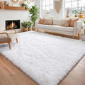 Amdrebio White Area Rugs for Bedroom, Shag Fluffy Rug for Living Room, Modern by Amdrebio