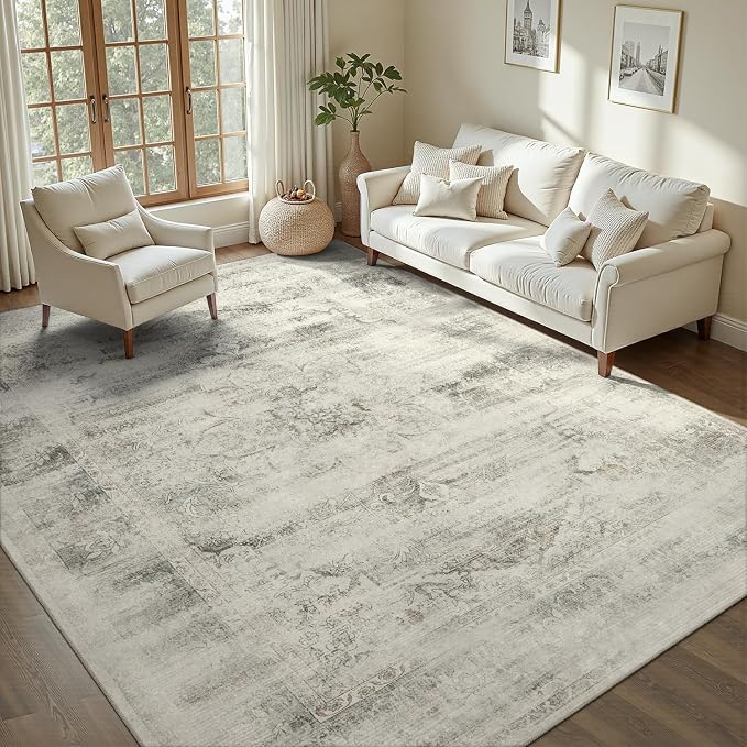 DCX 5x7 Vintage Rug, Machine Washable Stain Resistant Distressed Beige Rug - Image 3