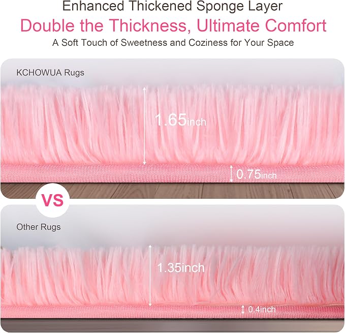 KICHOWUA Thick Area Rug 5x8 Pink Fluffy Fuzzy - Image 3