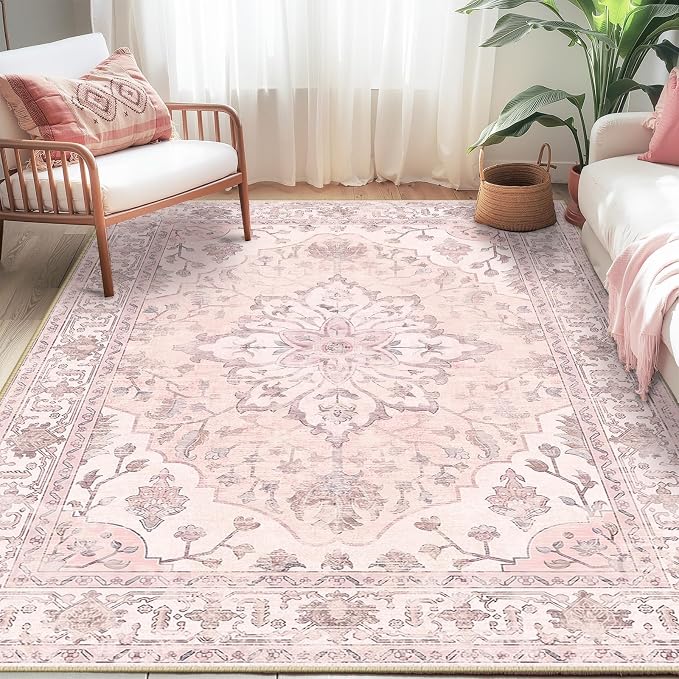 RELEANY Area Rugs 5'x7' Washable Non-Slip, Floral Vintage Distress Medallion - Image 3
