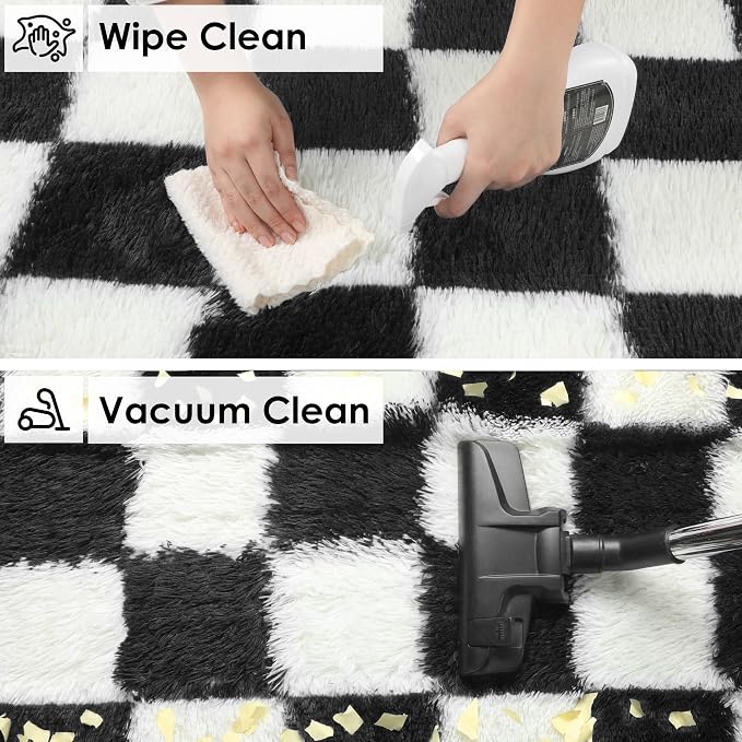 KICMOR Area Rugs for Bedroom Living Room, 4x6 Black and White Fluffy Soft - Image 4