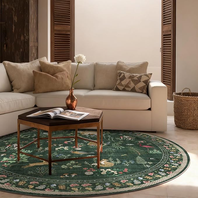 Washable Round Rugs for Bedroom 4ft: Living Room Rug Stain Resistant Non Slip - Image 3