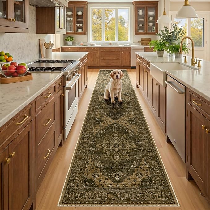 RELEANY Area Rugs Runner 2'x10' Washable Non-Slip, Floral Vintage Distress by RELEANY