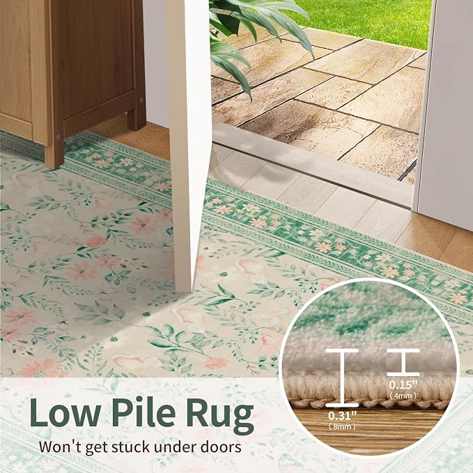 Rugxara 2x6 Floral Runner Rug, Washable Runners - Image 6