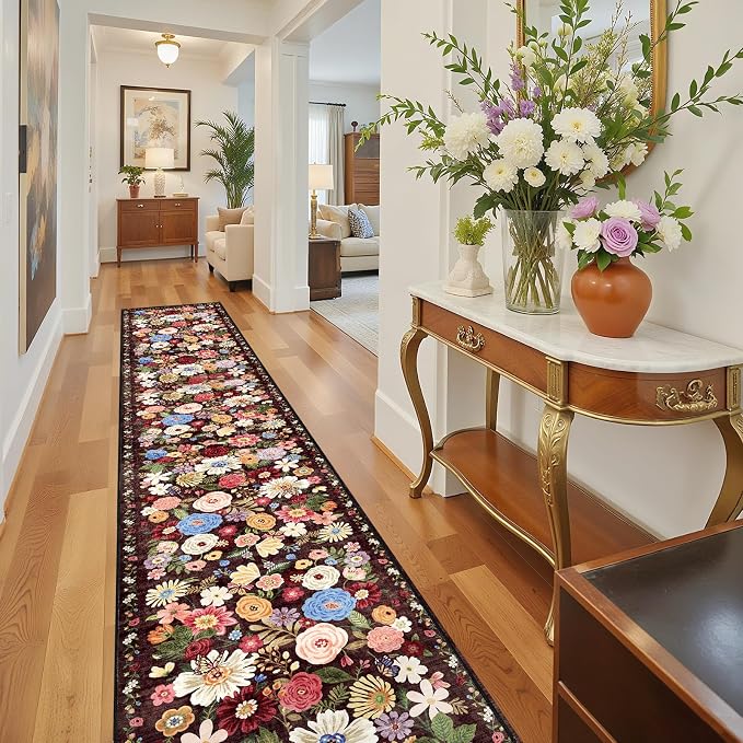 2'6" x 14' Runner Rug for Hallways Espresso, Non Slip Washable Rugs - Image 6
