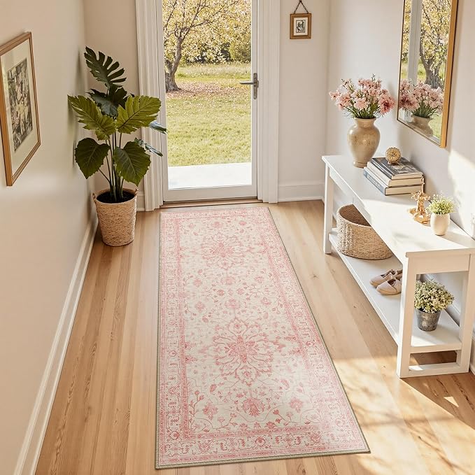 RELEANY Area Rugs Runner 2'x6' Washable Non-Slip, Floral Vintage Distress by RELEANY