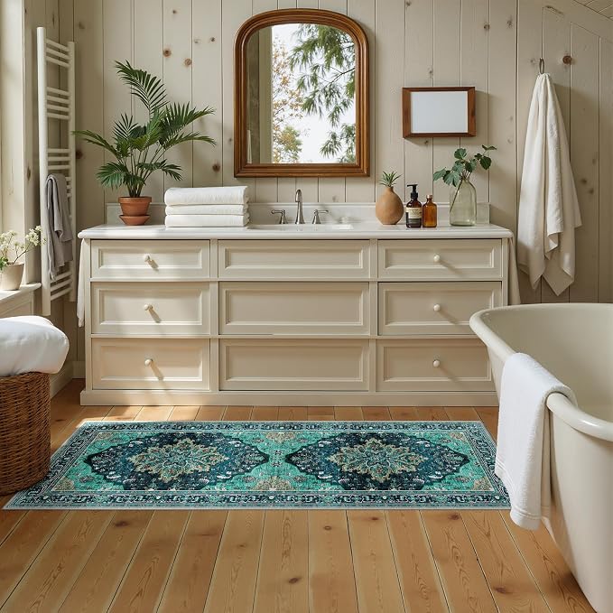 RELEANY Area Rugs Runner 2'x5' Washable Non-Slip, Floral Vintage Distress by RELEANY