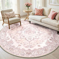 RELEANY Area Rugs Round 6ft Washable Non-Slip, Floral Vintage Distress by RELEANY