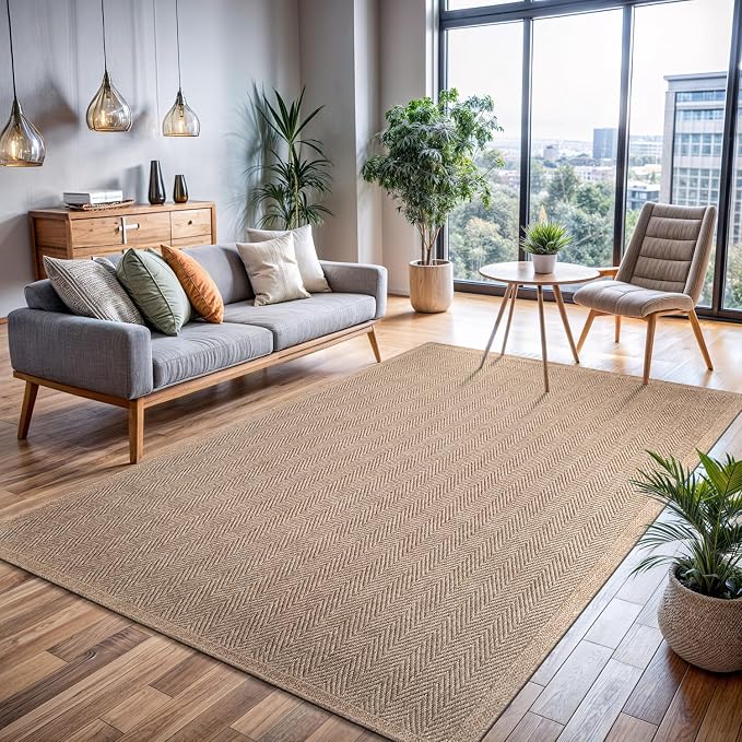 CAMILSON Easy Jute Rug 8x10, Indoor Outdoor Natural Color Fiber Area Rugs - Image 8