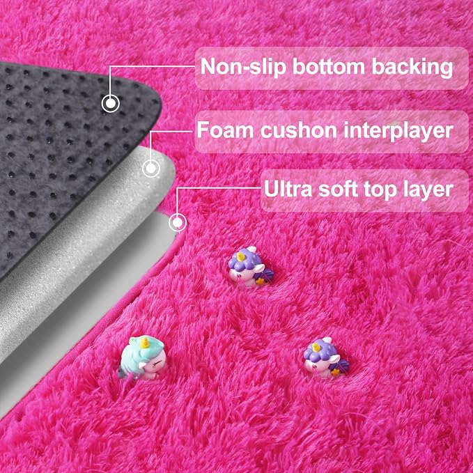 qulint Hot Pink Rugs for Bedroom Girls, 3x5 Area Rug Fluffy Shaggy Kids Rug - Image 6