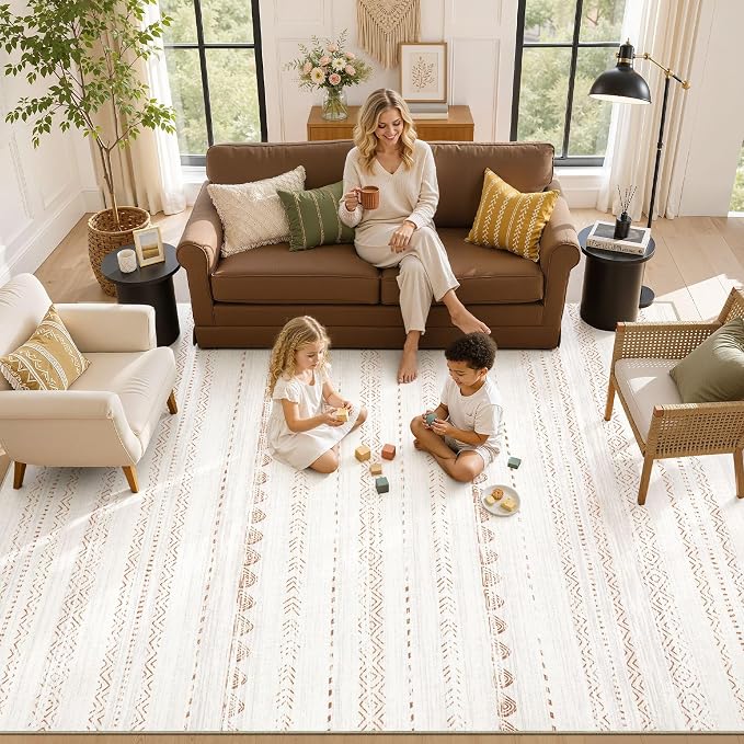 Nakagishi 10x12 Area Rug Living Room: Washable Boho Large Neutral Modern Soft - Image 8
