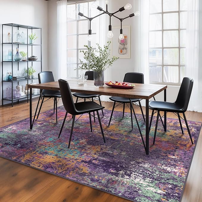 RELEANY Washable Area Rugs 9'x12' Non-Slip Modern Abstract Soft - Image 2