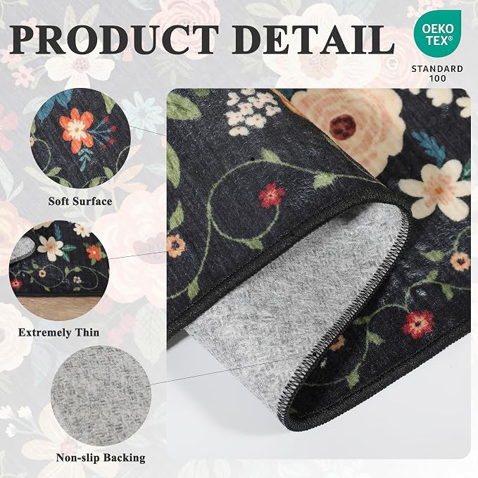 DUKINO 5x8 Area Rug for Living Room, Washable Lightweight Non Slip Floral - Image 4