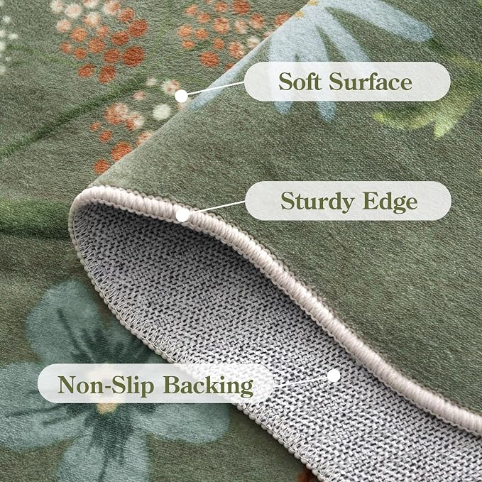 Lahome Floral Washable Rugs 8x10, Non-Slip Soft Green Rug Stain Resistant - Image 7