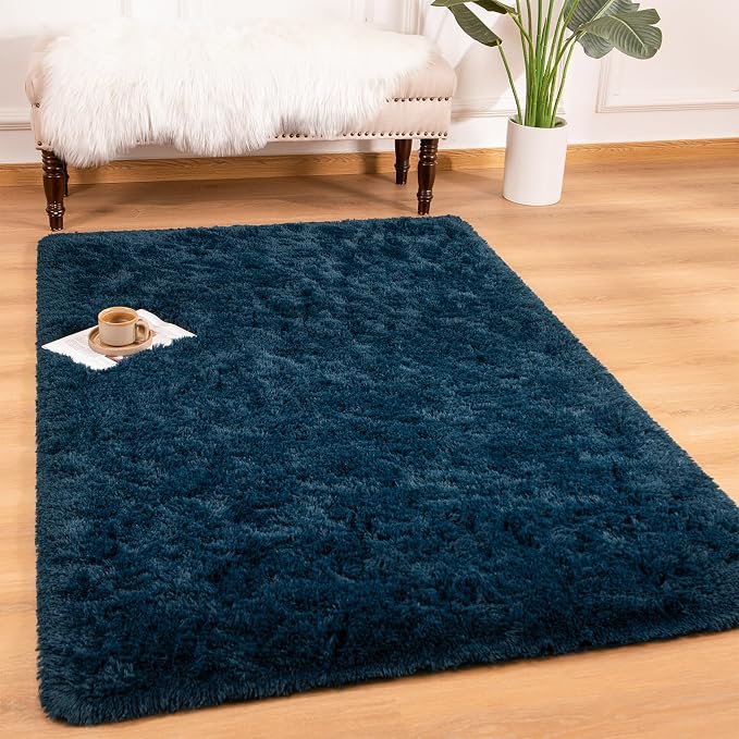 Andecor Shag Area Rug for Living Room, 6x9 Feet Navy Blue Soft Fluffy Indoor - Image 7