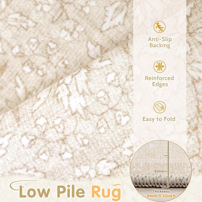 Washable Rug 9x12 Area Rugs: Vintage Floral Rugs - Image 3