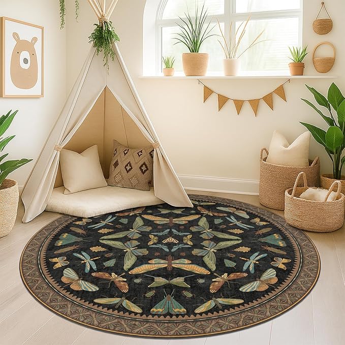 Hazo Haus Washable Black 6ft Round Area Rugs - Image 3