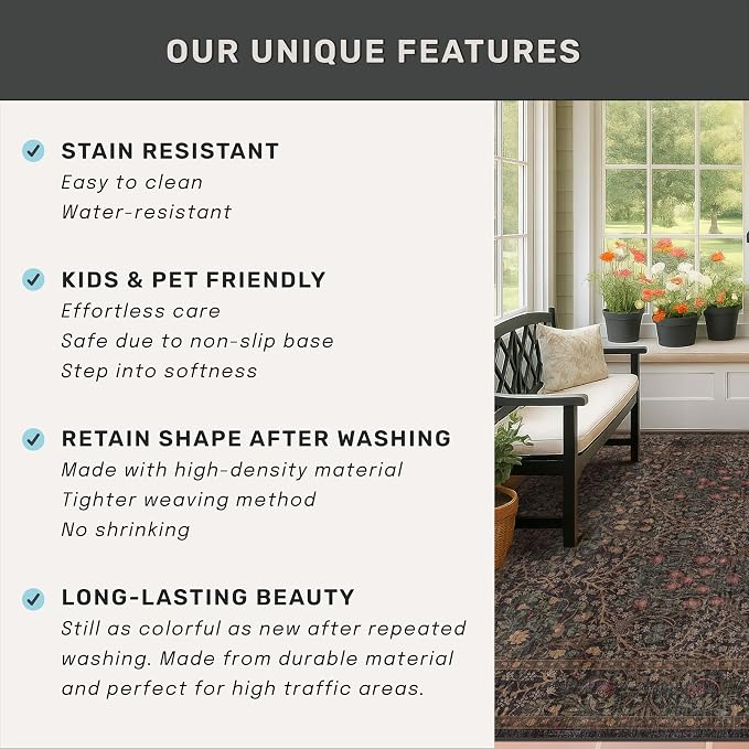 Washable 3x6 Area Rug for Entryway, Dark Brown Boho Large Kitchen Rug, Home - Image 6