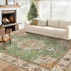 Area Rug 6x9 Washable Rug, Vintage Boho Medallion Rugs Non-Slip Soft Low Pile by VECARF